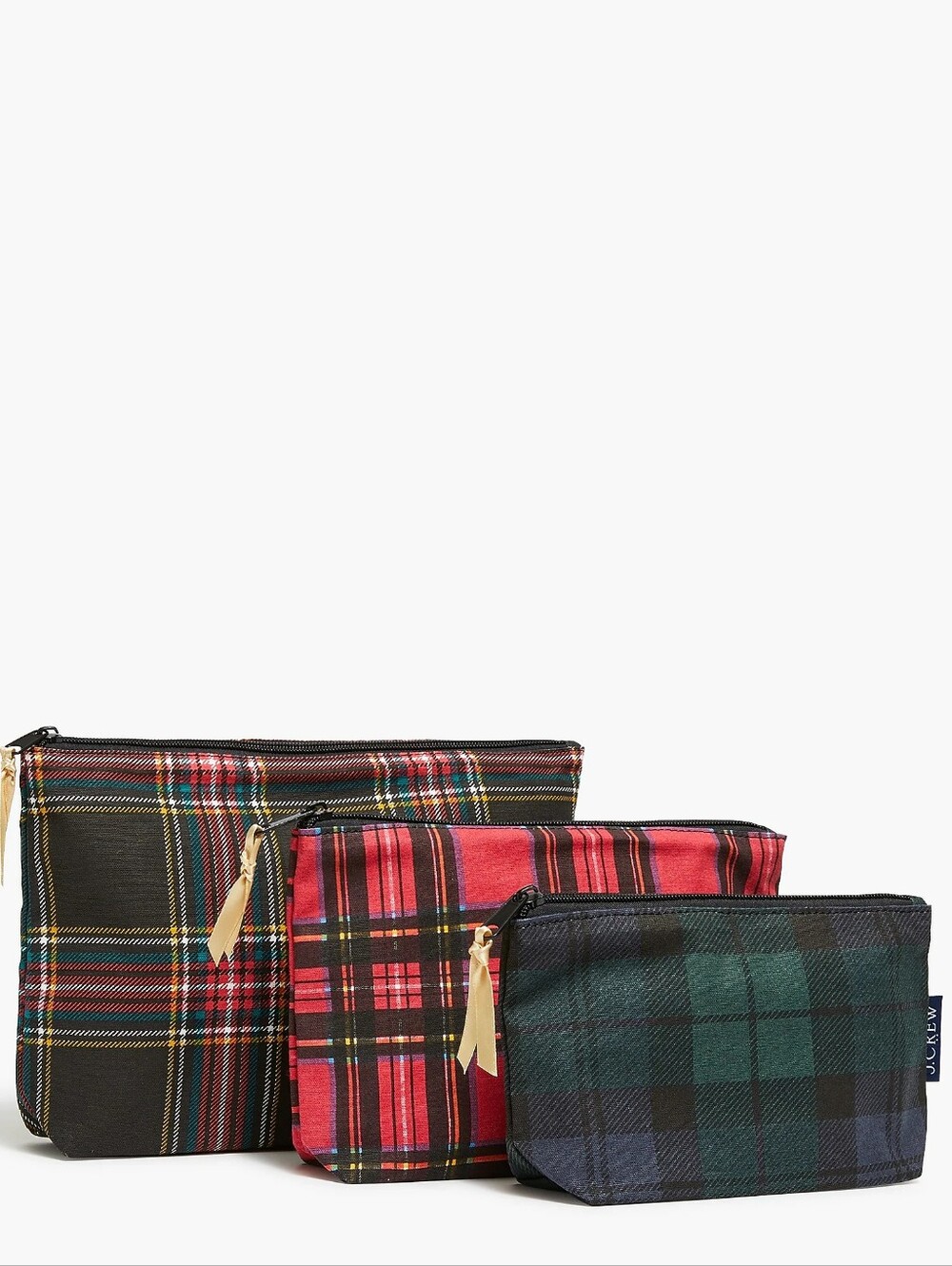 New! J.Crew Three-set Red Black Tartan Plaid Blackwatch Pouch Purse Bag NWT